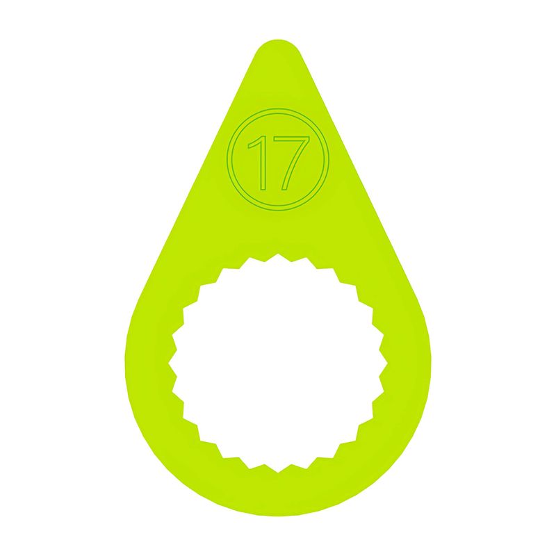 A 17mm fluorescent yellow pointed wheel nut indicator with a flat ring base to suit steel rims