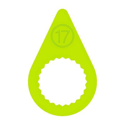 A 17mm fluorescent yellow pointed wheel nut indicator with a flat ring base to suit steel rims