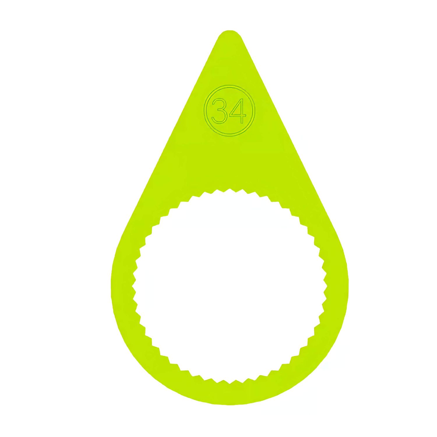 A 34mm fluorescent yellow pointed wheel nut indicator with a flat ring base to suit steel rims
