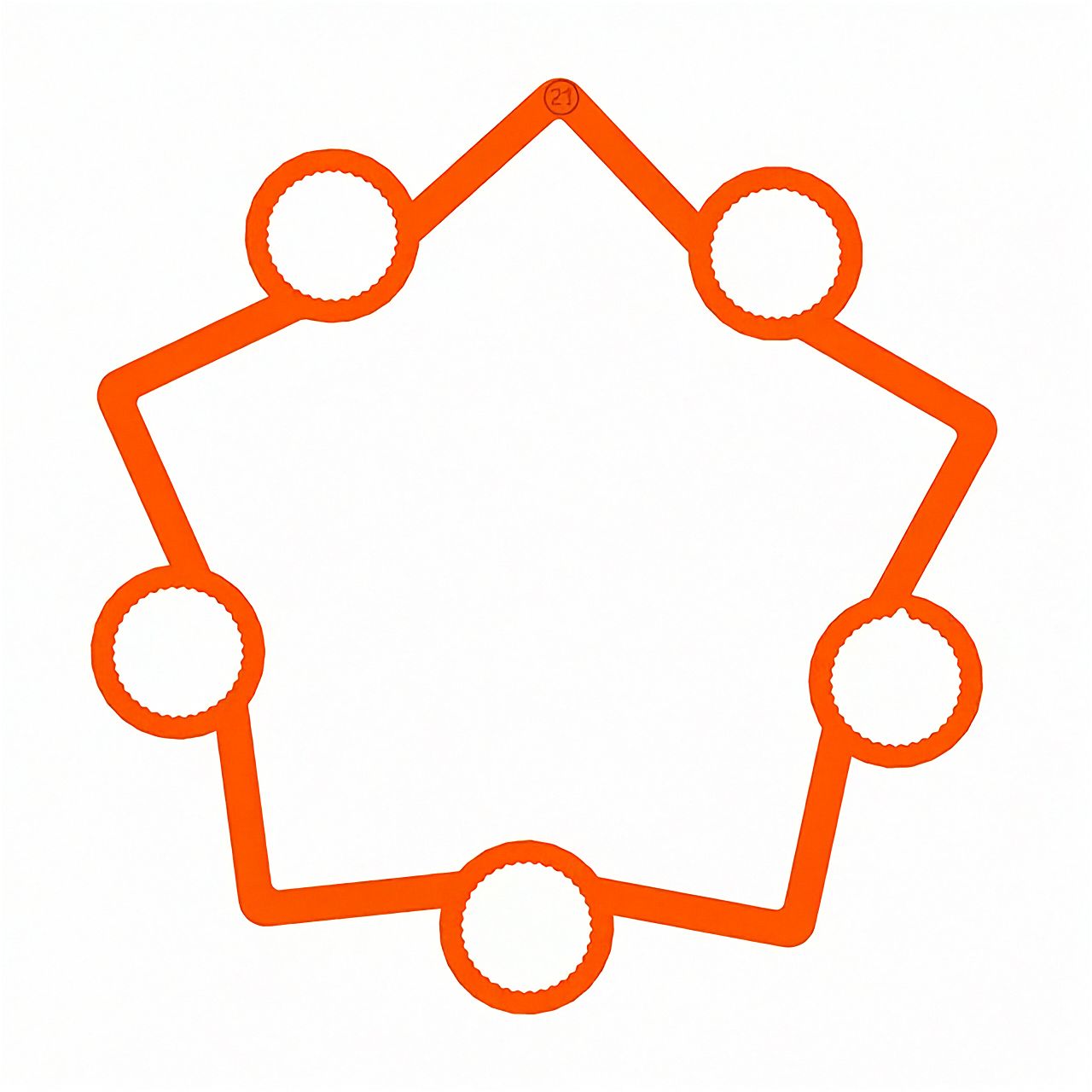A 21mm 5-stud fluorescent orange long-barrelled wheel nut locker viewed from above