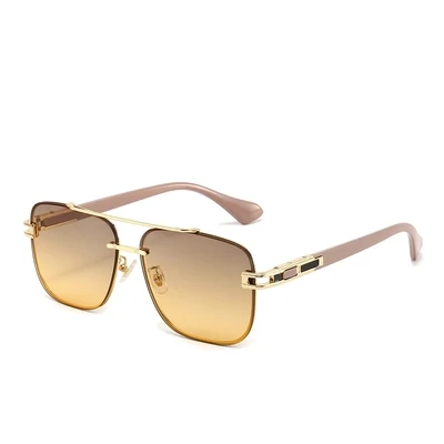 Lezaza Eyewear  Trendy Men Square Metal Sunglasses High Quality Retro Aviation Sunglasses