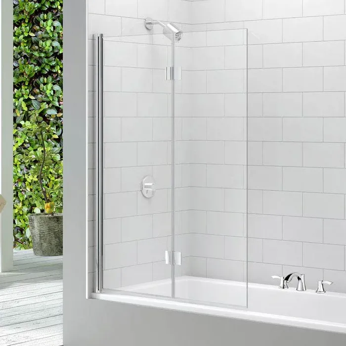 Minimalist 2 Panel Folding Bath Screen Silver Frame / Clear Glass