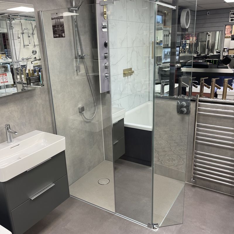 Kudos 1200mm Fixed Glass 10mm Shower Panel With 400mm Mirror Glass Panel &amp; 300mm Deflector Panel