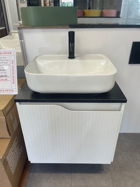 Ex Display MyLife Serra Matt White Vanity Unit with Black W.top Bowl and Basin Mixer Matt Black