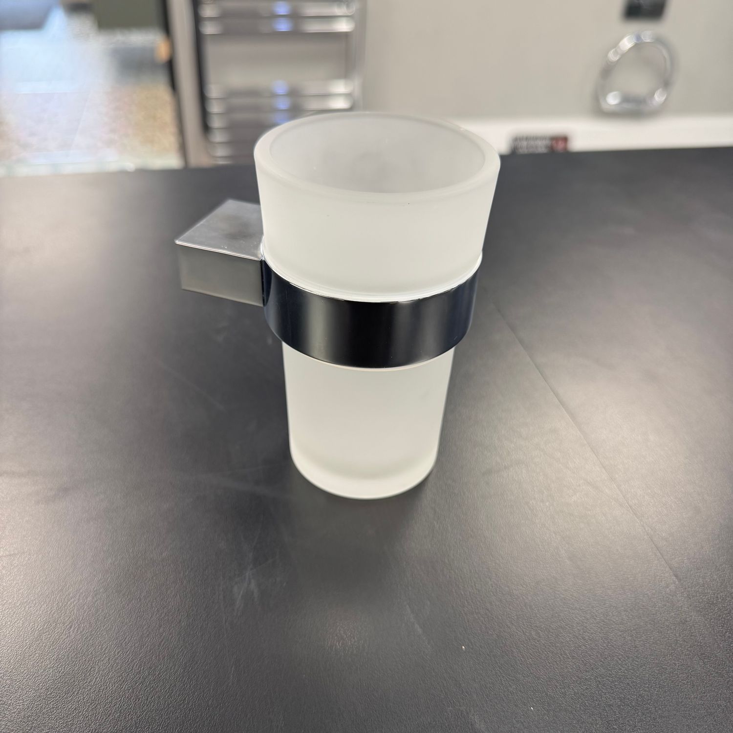 Ex-Display Frosted Glass Tumbler With Chrome Support Ring
