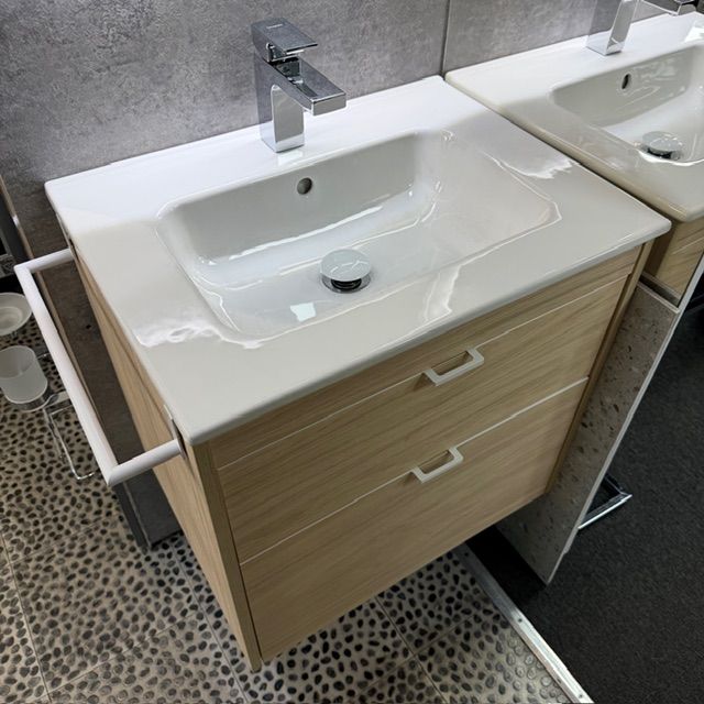 Ex-Display Royo Logika 600mm 2 Draw Vanity Unit Artic Walnut Complete With Basin, Tap and Waste