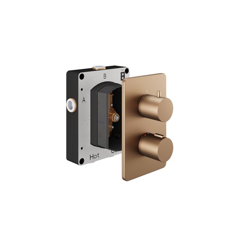 Ex-Stock EZ Box 2.0 Thermostatic Shower Valve 2 Way Brushed Bronze Round Handles