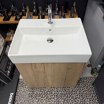 Ex-Display Crosswater Avenue 600mm 1 Tap Hole Basin, 2 Drawer Vanity Unit Warm Stone, MPro Basin Mixer and Waste Chrome