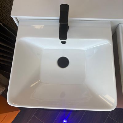 Ex-Display Sonas 500 x 460 mm 1 Tap Hole Basin &amp; 2 Drawer Freestanding Unit Yellow Matt Including Matt Black Basin Mixer