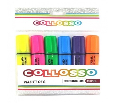 Collosso Chisel Highlighters assorted colors - Pack of 6