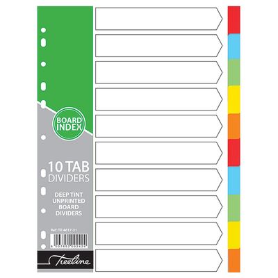 A4 Board Dividers Unprinted Deep Tint Assorted - 10 Tab