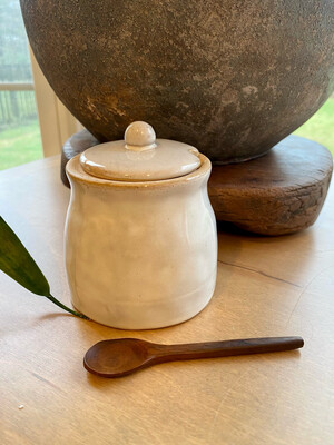 STONE SUGAR CONTAINER W/WOOD SPOON