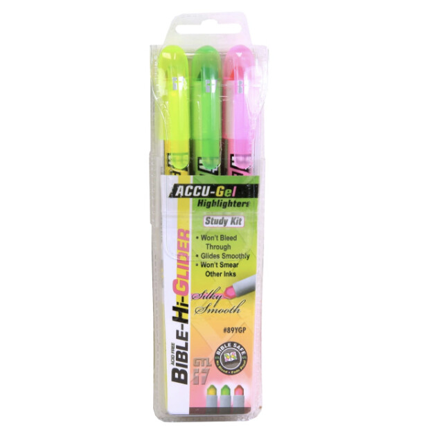 Accu-Gel Bible Hi Glider 3 Piece Study Kit: Yellow Green &amp; Pink