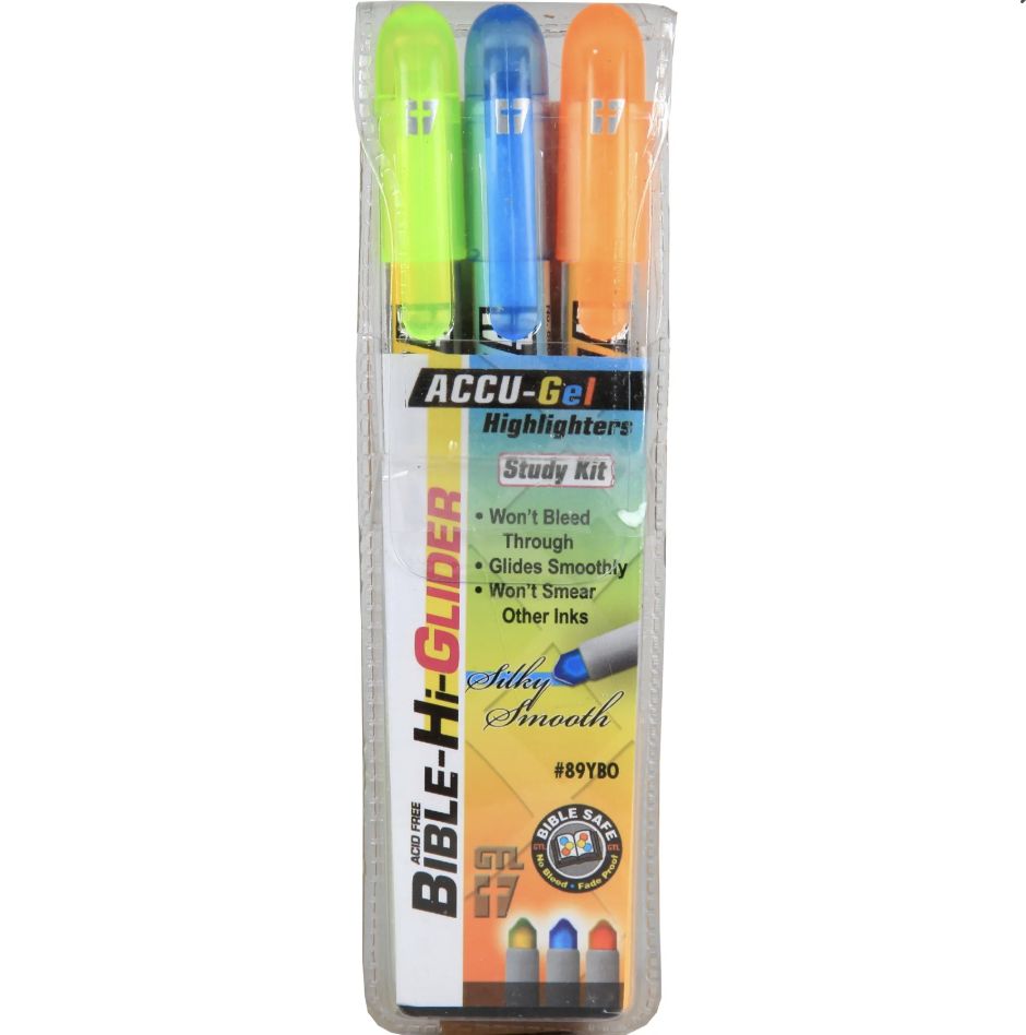 Accu-Gel Bible Hi Glider 3 Piece Study Kit: Yellow Blue &amp; Orange