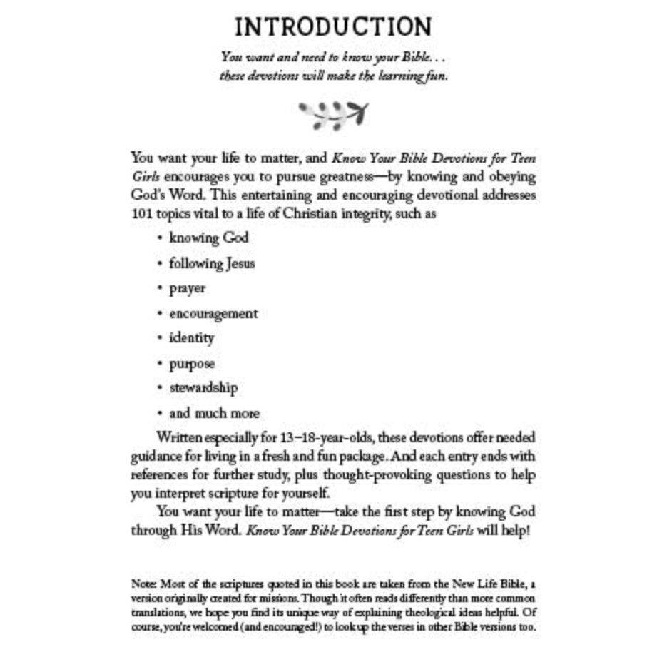 Know Your Bible Devotions For Teen Girls: Understand and Live God's Word