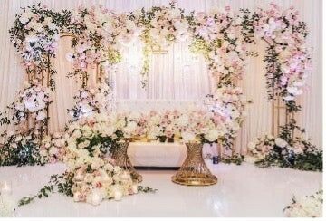 Open Gold Arch w/ Mixed Floral and Hanging Crystals