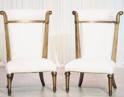 White and Gold Large Leather Chair (set of 2)