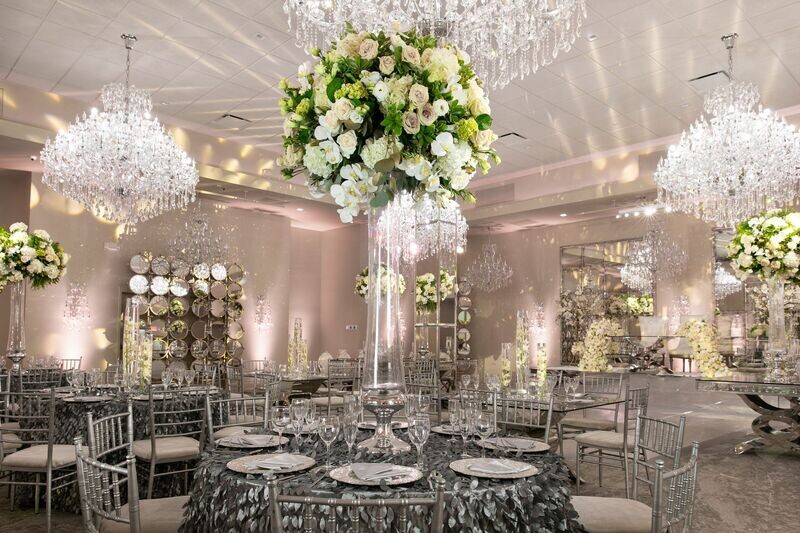 Extra Large Silver Glass Centerpiece With Floral