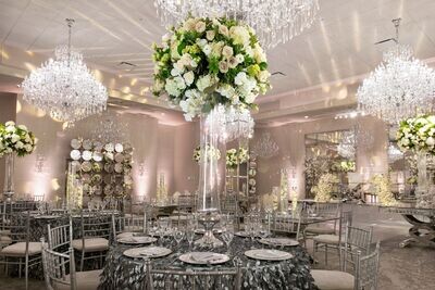 Extra Large Silver Glass Centerpiece With Floral