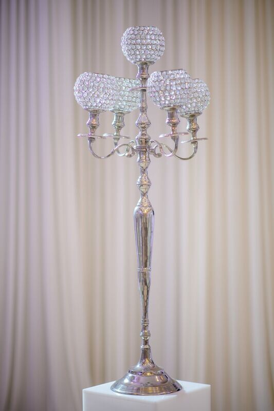 Large 5 Crystal Ball Silver Centerpiece
