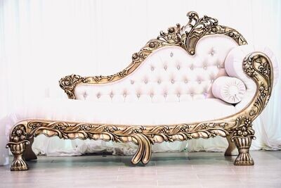 Large White and Gold Tufted Chaise