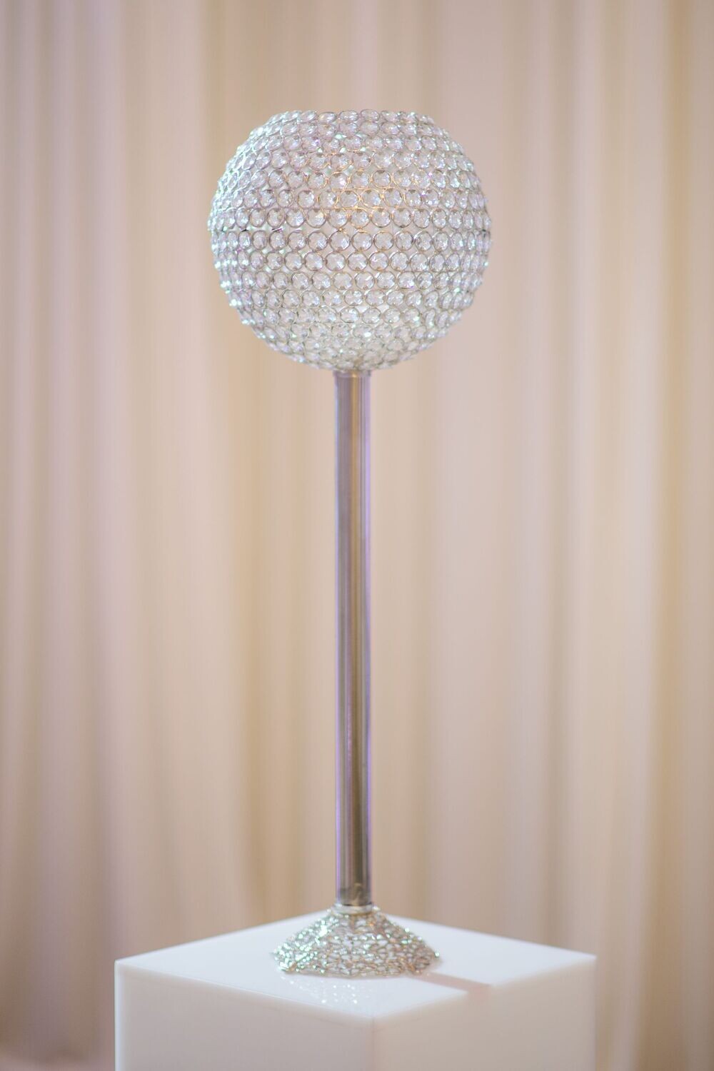 Medium Silver Crystal Ball Candle Holder
