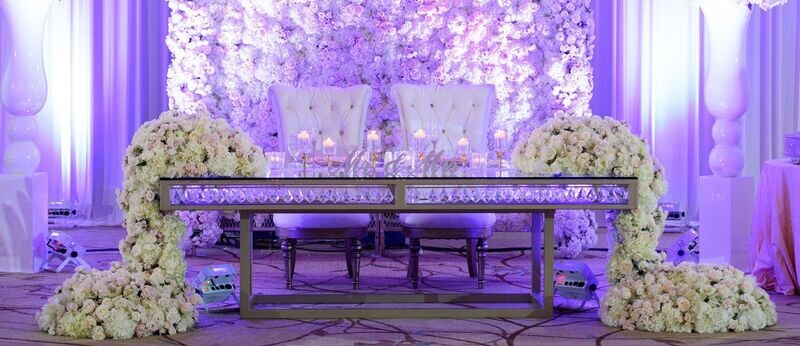 Gold Crystal Table W/ Double Or Single Cascading Mixed Floral