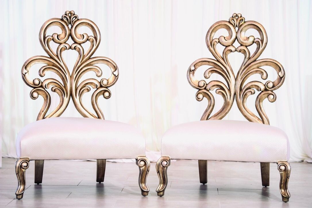 Low White and Gold Flower Chair (set of 2)