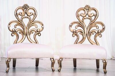 Low White and Gold Flower Chair (set of 2)