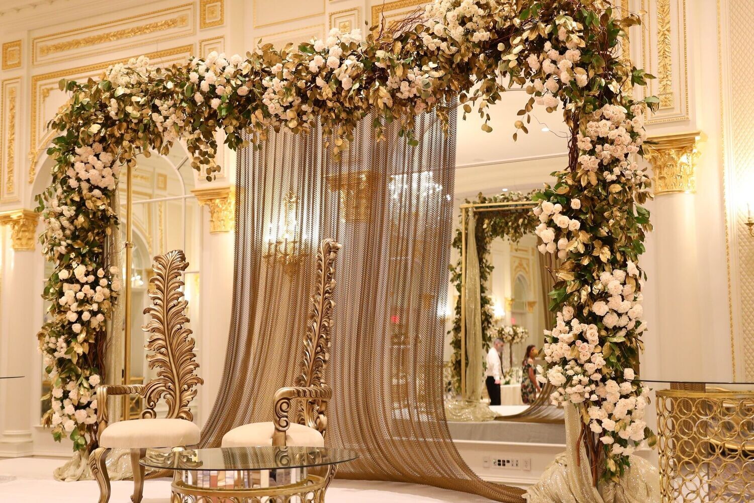 Rectangular Arch w/ Mixed Floral & Gold Chain Drape  10FT x 12FT