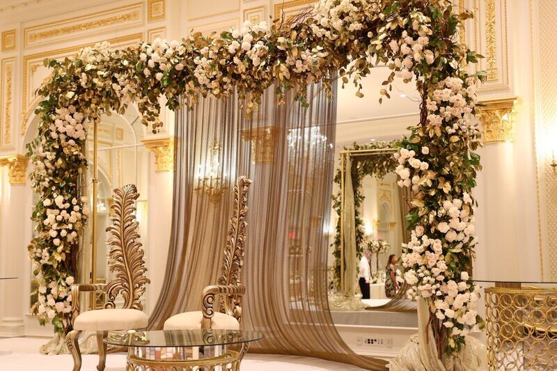 Rectangular Arch w/ Mixed Floral & Gold Chain Drape  10FT x 12FT