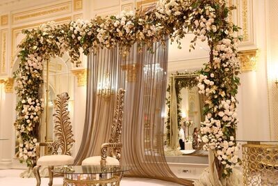 Rectangular Arch w/ Mixed Floral & Gold Chain Drape  10FT x 12FT