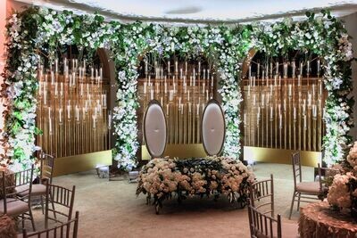 3 Large Gold Candle Stands w/ Mixed Floral Arch