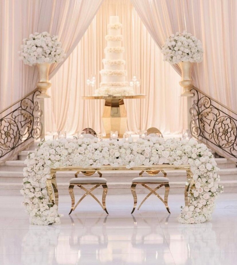 Contemporary Gold Table with Cascading Floral