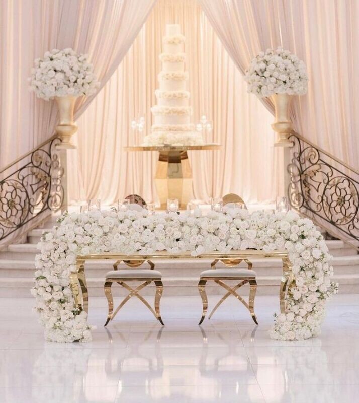 Contemporary Gold Table with Cascading Floral