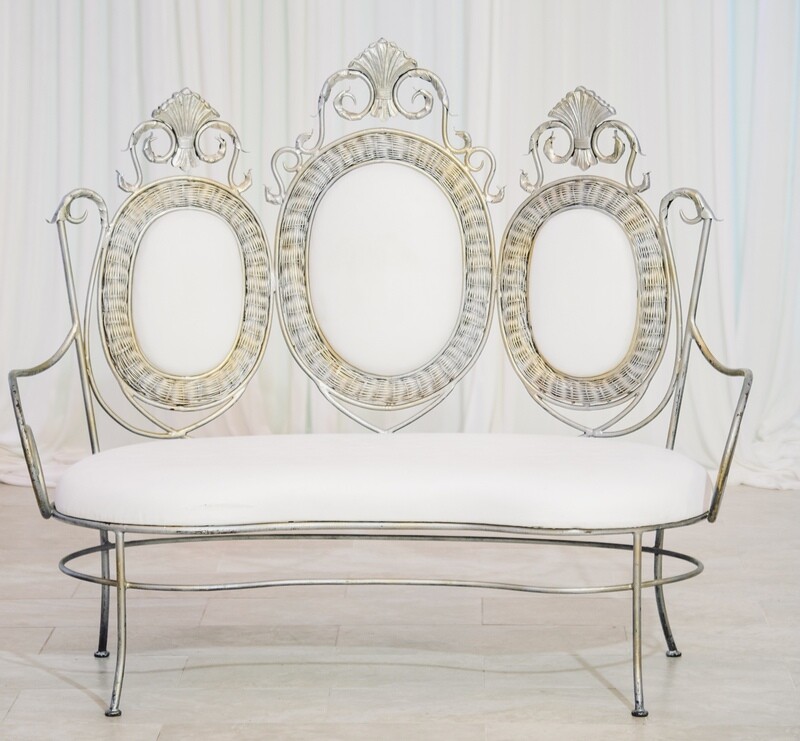 White Silver Leaf Rustic Iron Bench