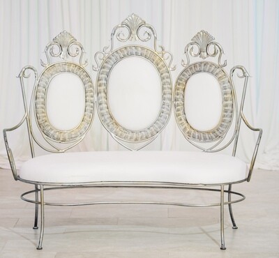 White Silver Leaf Rustic Iron Bench