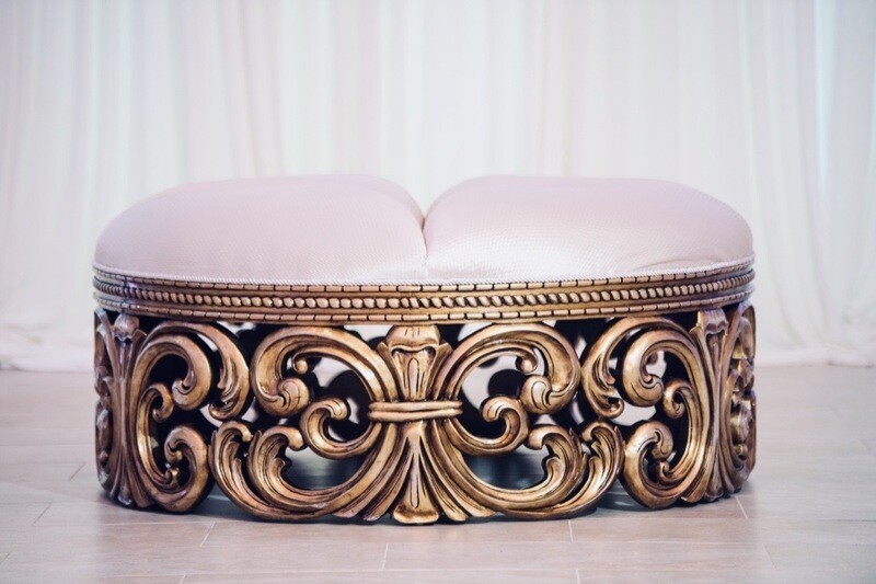 White and Gold Round Antique Ottoman