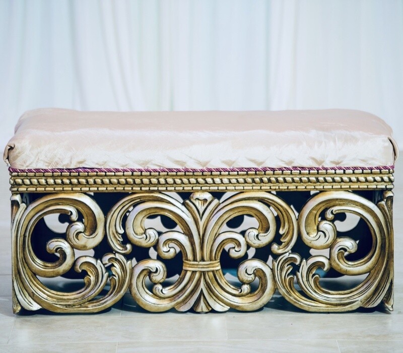White and Gold Rectangular Antique Ottoman