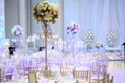 Large Gold Iron Basket Centerpiece With Hanging Crystal & Candles