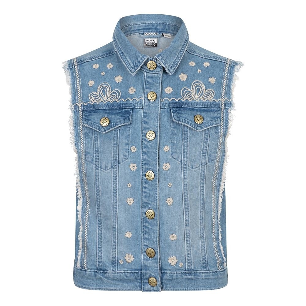 Indian blue jeans Denim Gilet Embroidery Blauw