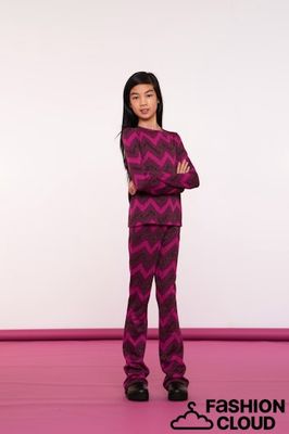 Geisha  Pants flared zig zag lurex  000445 - fuchsia/burgundy 41668K-20