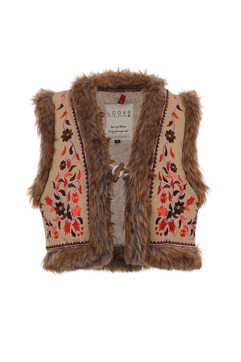 Little Looxs - Little embroidery fur gilet Orange earth