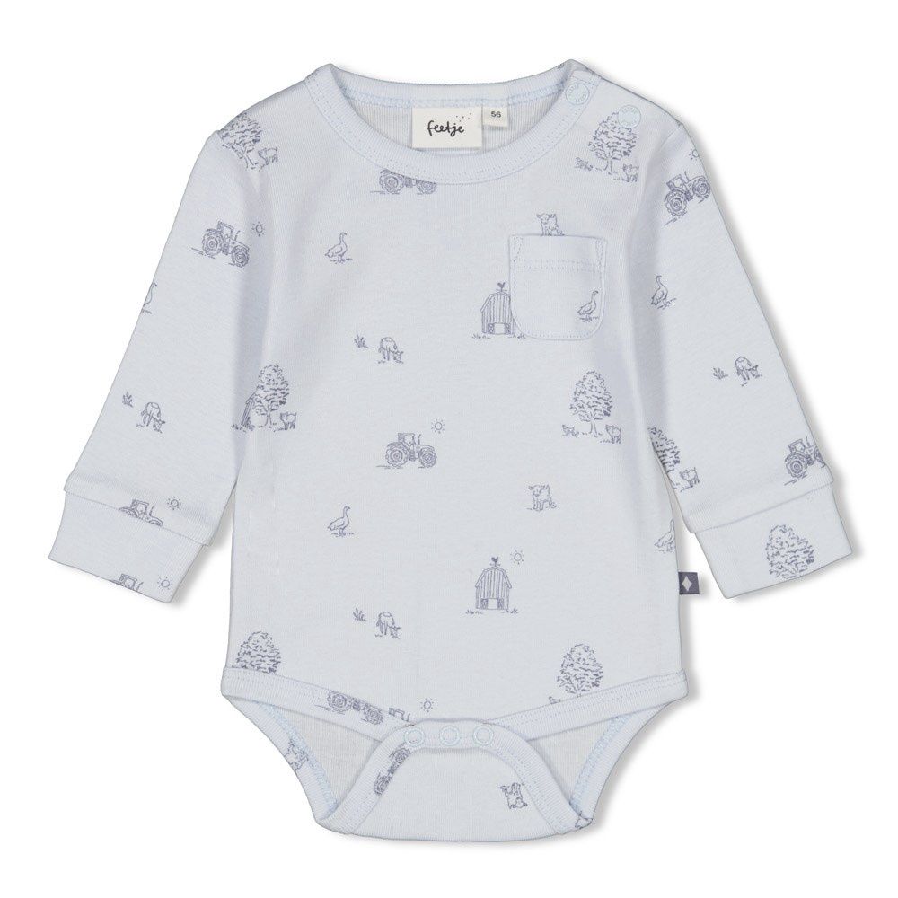 Feetje Romper AOP rib - Farm Life Blauw