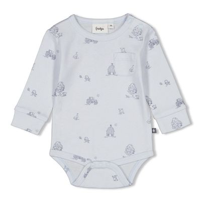 Feetje Romper AOP rib - Farm Life Blauw