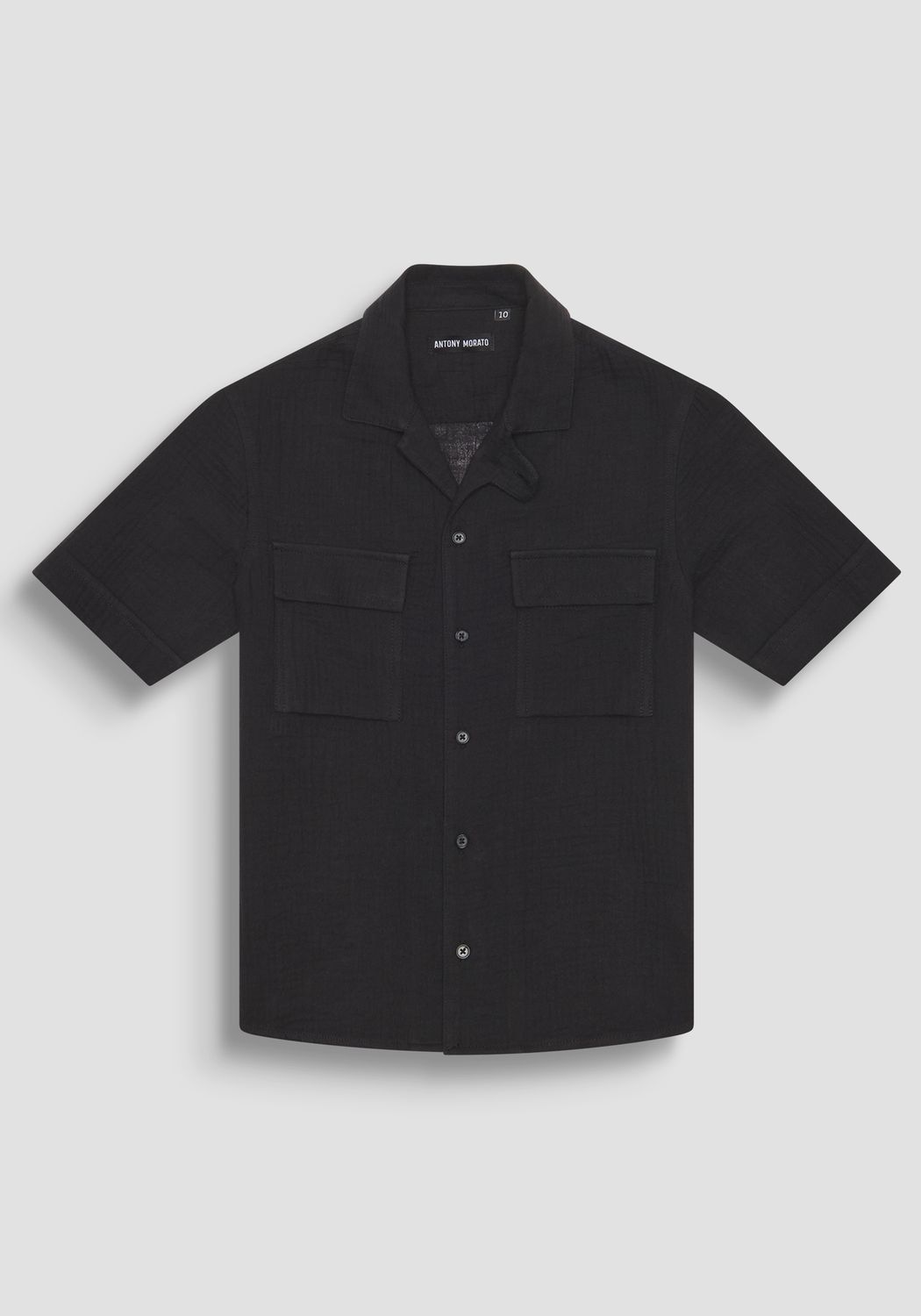 Antony Morato SHIRT REGULAR FIT IN SOFT TOUCH COTTON CRINCKLE FINISH WITH LOGOED METAL BADGE, Kleur: Zwart, Maat: 140