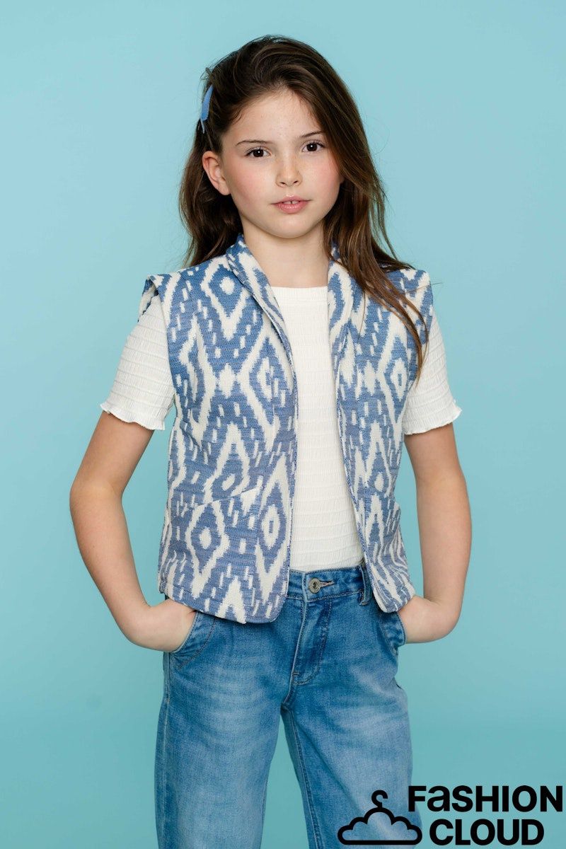 Geisha Gilet blue/off-white  ecru/blue