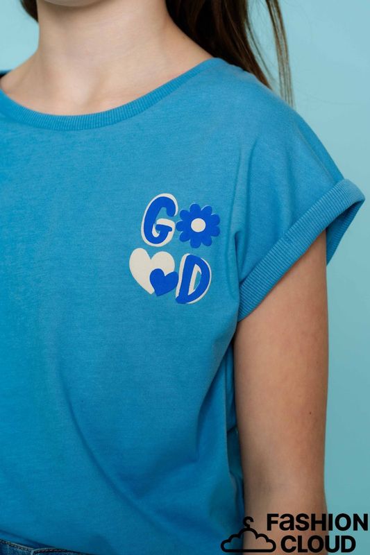 Geisha T-shirt puff print back  blue/off-white