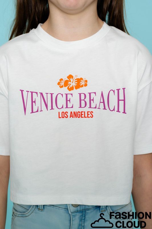 Geisha T-shirt cropped venice beach  off-white/orange combi