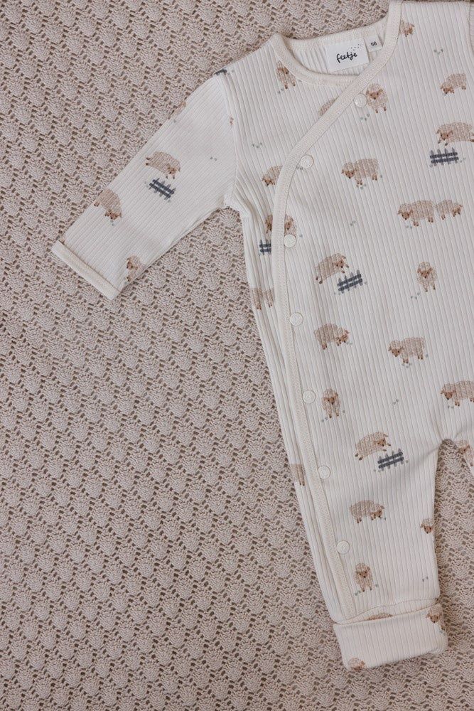 Feetje Pak omslagvoet rib AOP - Sleepy Sheepy Creme